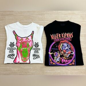 Lot of 2 T-shirts, Killer Klowns From Outer Space, Dog Years "Beware of Dog"